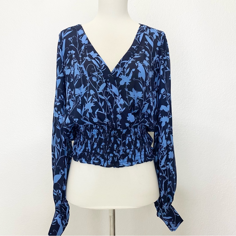 PARKER Floral V-Neck Blue Blouse